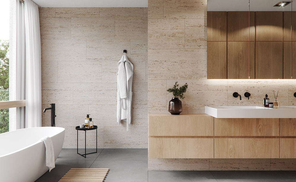 Innenperspektive eines Bades in einer Villa in Gräfelfing (Rendering)